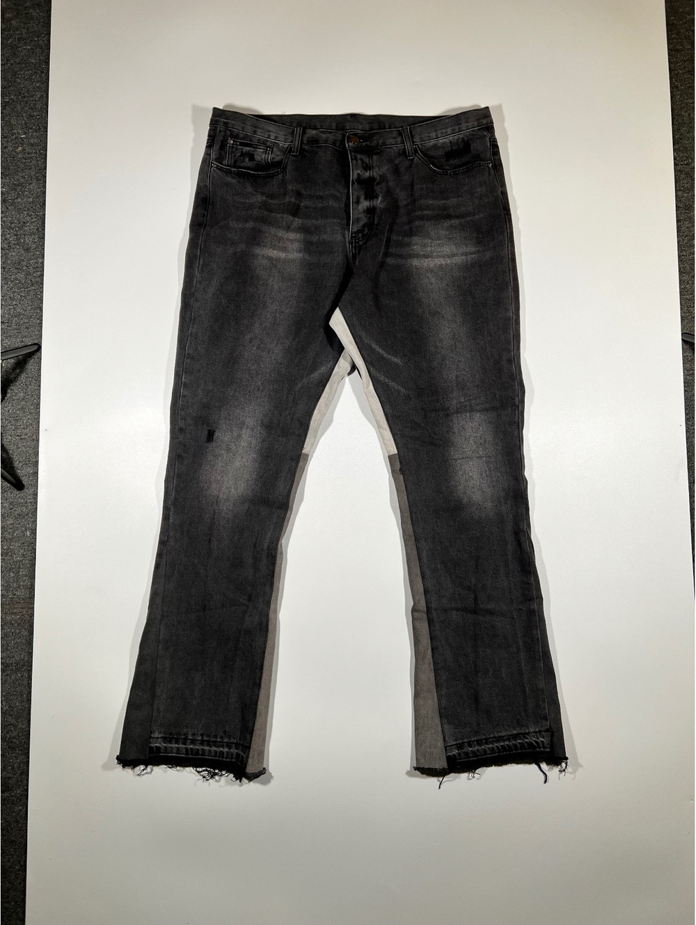 mnml Black Denim Jeans Two-Tone Panel Streetwear Cropped Flare Size 42x48